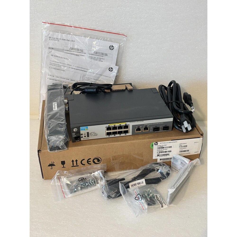 New Open Box HP 2520-8-PoE Switch 8-Ports 10/100/1000Base-T J9137A w/ AC Adapter